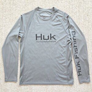 Huk Performance Crew Fishing Long Sleeve Shirt Top Gray UPF Mens Small READ